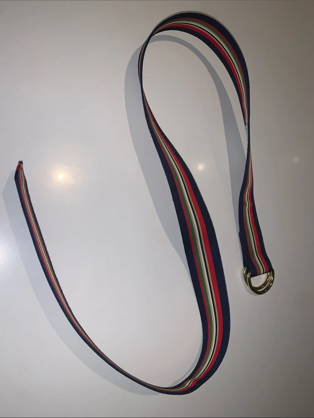 FH WADSWORTH Striped Navy Multicolor Webbing Belt with Gold O-Ring